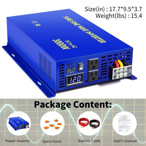 Inversor de Onda Senoidal Pura XYZ INVT 3000W - 36V DC a AC 120V 110V Inversor de Potencia Pico 6000W, Convertidor de Energia para Sistema Solar de Coche, Sistema de Energia Fuera de la Red (3000W36V) - Imagen 7