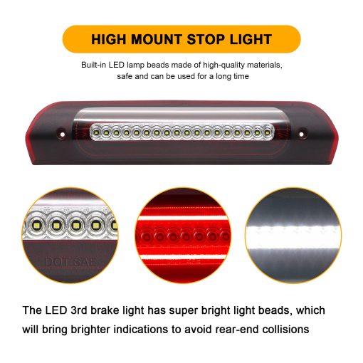 Mynoway Luz de Freno Tercera (Tercera luz de freno) LED Roja + Blanca de Repuesto para Ram 1500 2002-2008, Ram 2500/3500 2003-2009, Luz de Alto Montaje Central de Freno de Parada de Carga con Junta de Sellado, Orificios de Ventilacion - Imagen 3