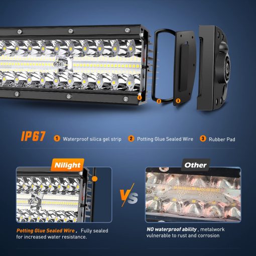 Nilight Barra de Luz LED Curva de 50 Pulgadas Triple Fila Combinacion de Punto e Inundacion Luz de Trabajo LED 384 Chips LED de Alta Potencia Luces de Conduccion LED para Camiones SUV UTV ATV Barco, Garantia de 2 Anos - Imagen 4