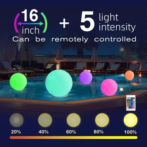 Pelota de playa AEROQUEST Light up - 16" LED Pelota Inflable Grande con 16 colores de luces y 4 modos con control remoto, Juegos de fiesta al aire libre en la piscina (6 piezas) - Imagen 3