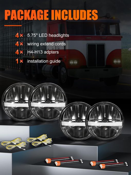 Faros LED redondos de 5 3/4 pulgadas con reflector Hi/Lo y DRL sellado Beam H5001 H5006 compatibles con Peterbilt 349 359, Chevy Impala 59-76, Dodge - Paquete de 4 unidades - Imagen 6