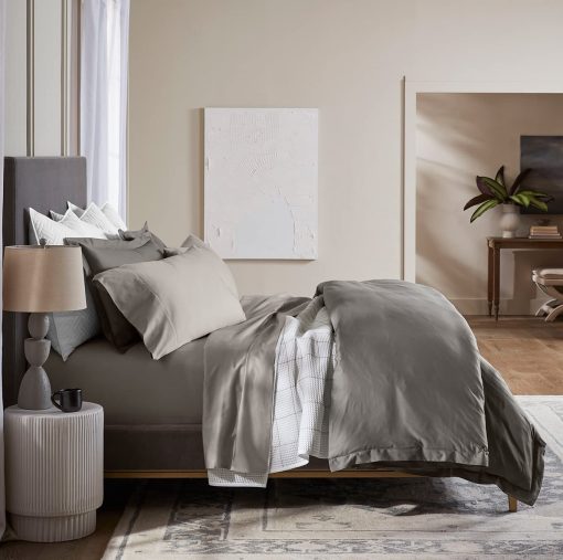 Juego de sabanas BOLL & BRANCH Percale Hemmed - Twin XL, Pewter - Lujo 100% Algodon Organico, Naturalmente Refrescante - 1 Sabana Plana, 1 Sabana Ajustable, 2 Fundas de Almohada - Imagen 3