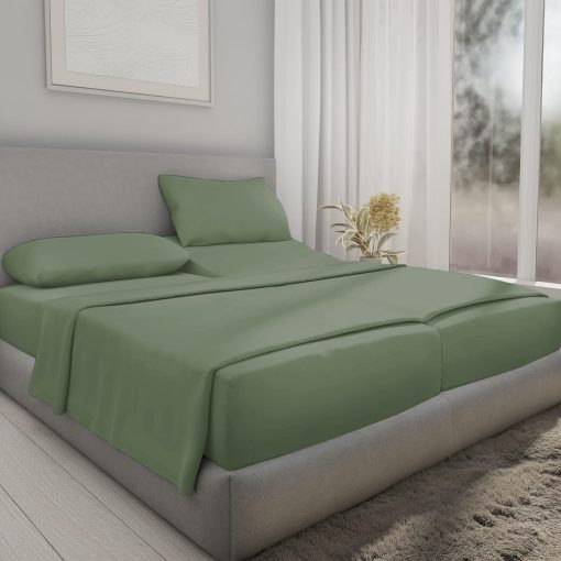 Juego de sabanas divididas (5 piezas) para cama ajustable Split California King 100% algodon egipcio 800 hilos Juego de sabanas para Split California King, 18" Bolsillo profundo Juego de sabanas para cama ajustable, Solido en color verde salvia