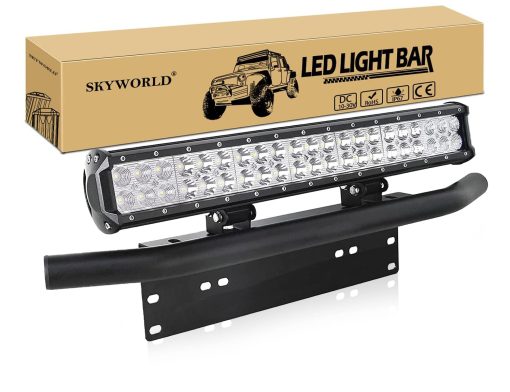 Barra de luces LED SKYWORLD, 20 pulgadas 126W Spot Flood Combo Beam con soporte de montaje para placa de matricula para camion coche ATV SUV 4X4 barco