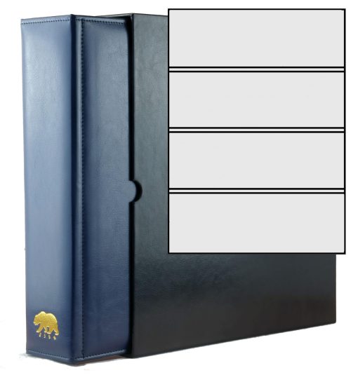 album de formato grande Ursae Minoris Estate Library Deluxe 4 Q-Ring para hasta 400 billetes modernos de EE. UU., Canada, Mexico y del mundo, boletos de eventos de hasta 8 x 2 pulgadas, Azul profundo con estuche negro