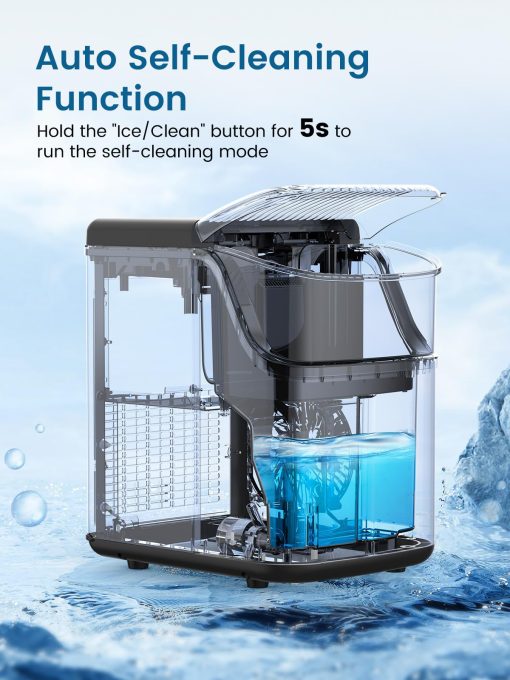 Maquina para hacer hielo en cubitos COWSAR, Maquina de hielo masticable suave, Maquina de hielo portatil en forma de guijarros, 34 libras/dia, Auto-limpieza, Maquina de hielo de un boton para el hogar y fiestas de cocina - Imagen 6