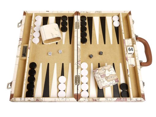 ¡Nuevo! - Set de Backgammon de Mapa de Lujo de 15 pulgadas - Tablero Blanco - Imagen 8