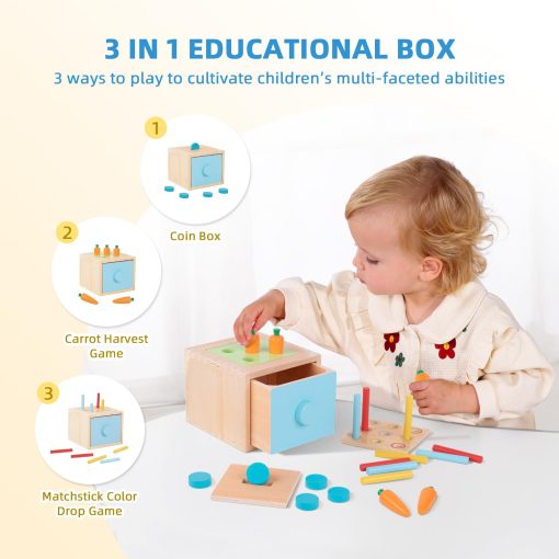 Juguetes Montessori para Bebes de 1 Ano, Kit Educativo de Aprendizaje 7 en 1 con Cubo Sensorial, Caja Apilable, Caja Educativa 3 en 1, Banco de Golpear y Vasos Apilables para Bebes - Imagen 3