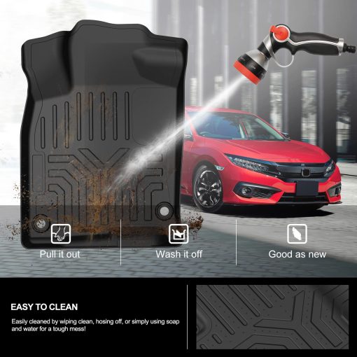 Tapetes KIWI MASTER Compatible con Honda Civic 2016-2021 Accesorios Juego de Alfombras a Medida con Borde Elevado, Proteccion para Todos los Asientos Negro Bandeja de Piso de TPE para Vehiculos - Imagen 7