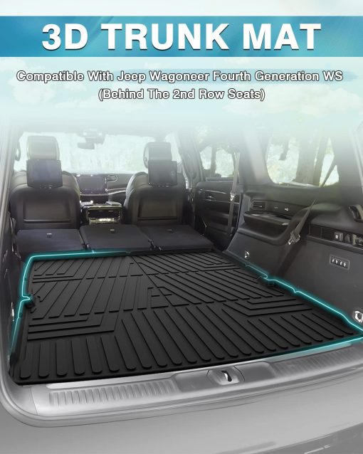 Cubierta de carga personalizada Mixsuper para 2022-2023 Jeep Wagoneer/Jeep Grand Wagoneer, Detras de los asientos de la 2a fila, Todo clima Estera de maletero trasero negra - Imagen 2