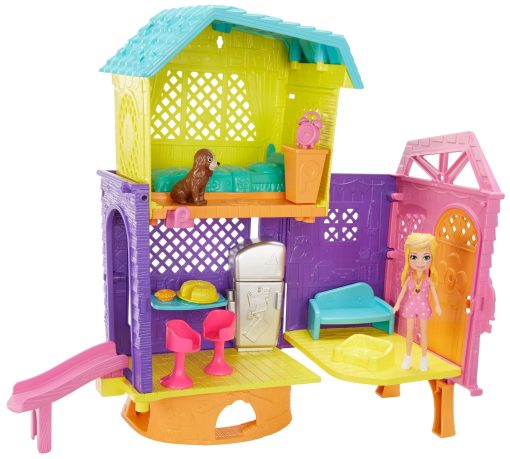 Clubhouse Super Secreto de Polly Pocket de 2 Niveles con Dormitorio, Cocina, Tobogan, Muneca Polly de 3 pulgadas, Figura de Perro Peaches, Sofa, Silla, Accesorios de Pastel; Para Edades de 4 y mas - Imagen 8