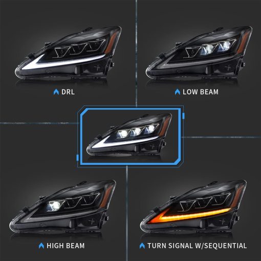 Faros LED VLAND Compatible con Lexus IS250/ IS250C IS350 IS350C IS220d 2006-2012, ISF 2008-2014 con Indicador Secuencial con Proyector con Reflector ambar - Imagen 2