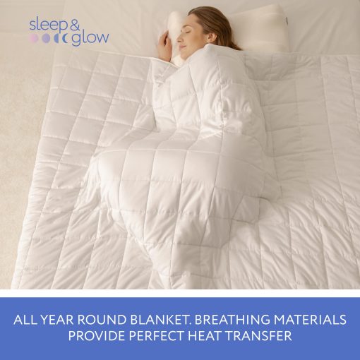 Manta Ponderada de Enfriamiento SLEEP & GLOW Premium de Algodon de 400 TC con Perlas de Vidrio y Sin Pegamento para Todas las Estaciones - 15 LBS Tamano Twin 64? x 90? (Blanco) - Imagen 5