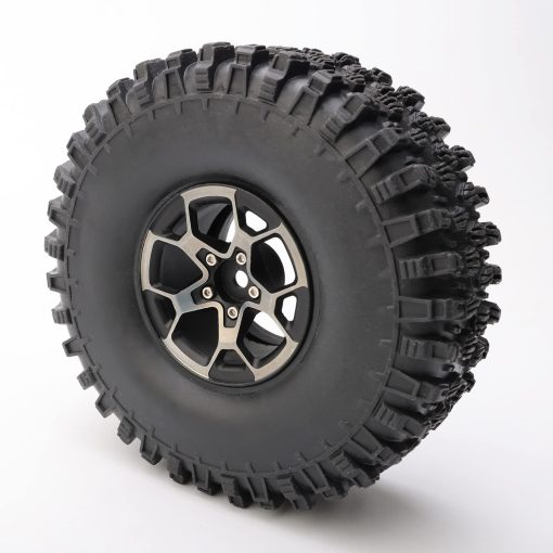 Rchobbytop Ruedas de 1.9 pulgadas de aluminio de servicio pesado con bloqueo de cuentas y tuercas de bloqueo de ruedas para camiones RC Crawler TRX-4 SCX10 II Jeep JLU Wrangler RC4WD Gmade, Negro/Plata - Imagen 5
