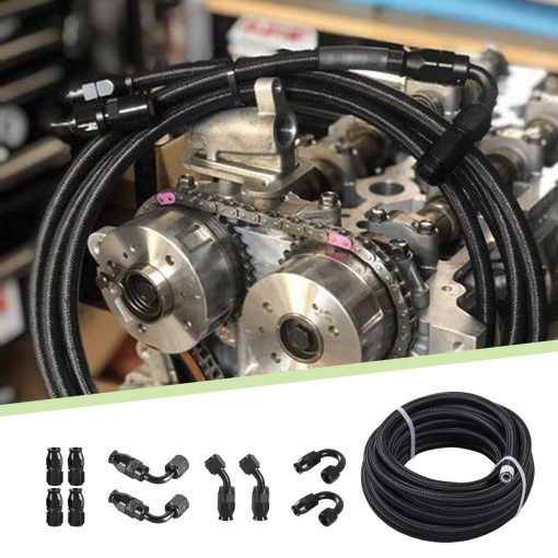 Kit de manguera de combustible trenzada de acero inoxidable de nylon de PTFE GSTP 6AN 3/8 E85 10FT de transmision de linea de enfriador de aceite Negro - Imagen 7