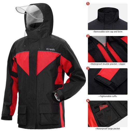 Trajes de lluvia para motocicleta iCreek para hombres y mujeres Impermeable Anti-tormenta Abrigo de lluvia de alta visibilidad para ciclismo, golf, pesca, M - Imagen 5
