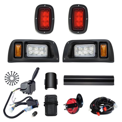 Kit de luces de golf Orle Oko Deluxe para carrito de golf Club Car DS 12V Kit mejorado de faros y luces traseras para carrito de golf legal en la calle DS con luces LED desde 1993 en adelante con senales de giro interruptor de luces de emergencia bocina almohadilla de freno