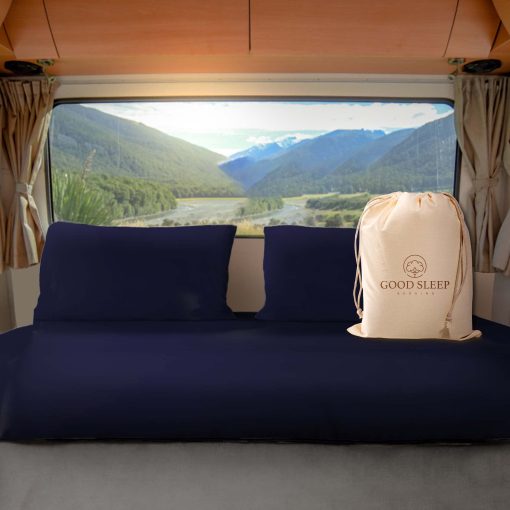 Juego de sabanas cortas para RV en azul marino de 600 hilos, tamano Short King 72 x 75, 100% sabanas de algodon egipcio para RV, juego de sabanas de cama para RV de 4 piezas, sabanas de camping ultra suaves para colchon de RV, sabanas de bolsillo profundo de 16" para cama de RV
