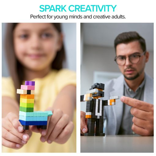 PIXIO-200 - Juguete de Bloques Magneticos Pequenos en El Estilo de Arte de Pixeles con Aplicacion Gratuita - Cubos de Plastico de 5/16" con 6 Imanes en el Interior - Juguete Creativo para Edades 6+ - Imagen 5