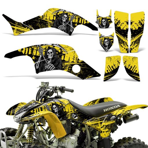 Kit de graficos de calcomanias ATV Sticker Decal compatible con Honda TRX 400EX 1999-2007 - Reaper V2 Amarillo