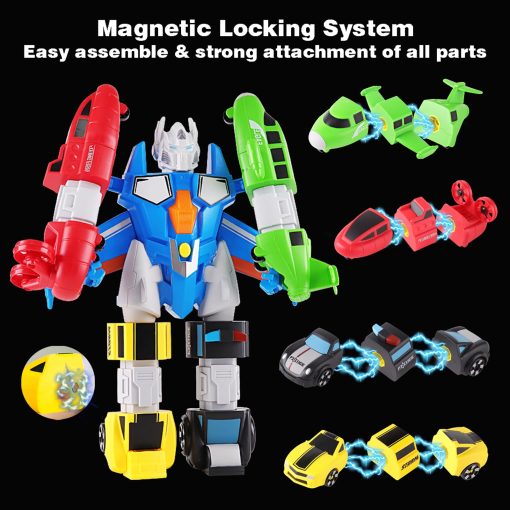 Juego de Vehiculos Magneticos QUERCITRON 5 en 1, Transformable a Robot, Kit de Figuras de Accion para Ensamblar y Mezclar con Caja de Almacenamiento, Regalo de Cumpleanos y Navidad para Ninos y Ninas de 3 a 7 Anos - Imagen 2