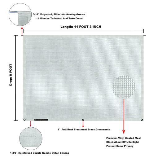 Tentproinc RV Awning Sun Shade Screen 8' X 11' 3'' Malla Gris para Toldo de Remolque de Camper Bloqueador de UV Kit Completo - Garantia de 3 Anos - Imagen 6