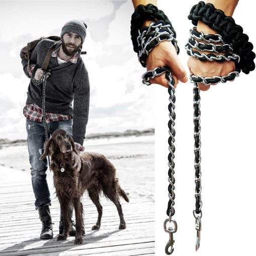 Correa Metalica para Perros con Collar de Entrenamiento Caminar Correas Pesadas Anti Mordida Cadena de Gancho para Perros Medianos y Grandes - Imagen 6