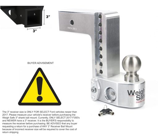 Enganche de Remolque Ajustable Weigh Safe - Enganche de 10" para Receptor de 3" con Juego de 2 Candados Igualados, Enganche de Remolque de Aluminio Premium con Bascula Incorporada para Anti Balanceo, 21,000 lbs GTW - Imagen 3