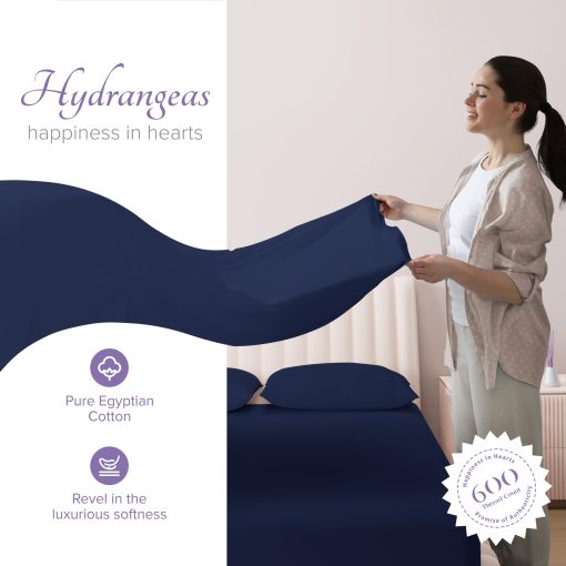 Juego de Sabanas Divididas Carressa Linen 100% Algodon Egipcio para Cama Ajustable - 600 Hilos 5 PC Juego de Sabana Dividida King Size Superior, Bolsillo Profundo de 16" Suave Sabanas de Enfriamiento Split Top King - Azul Marino - Imagen 2