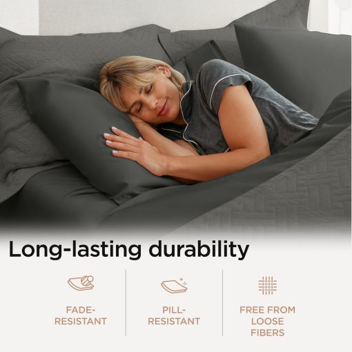 Juego de sabanas Threadmill Luxury de 800 hilos, tamano completo, 100% algodon - Sabana cama de saten gris oscuro, mejor que el algodon egipcio, juego de ropa de cama solida de 4 piezas, se ajusta a bolsillo profundo de 16" - Imagen 4