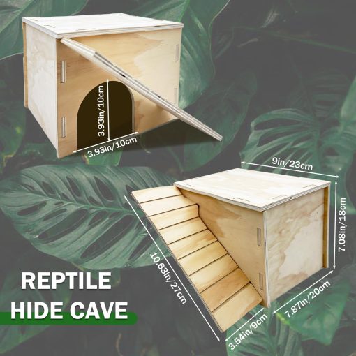 Cueva de Escondite para Reptiles con Rampa Accesorios de Tanque de Madera para Dragon Barbudo Cangrejo Ermitano Camaleon Tortugas Serpientes Hamster Cobaya - Imagen 2