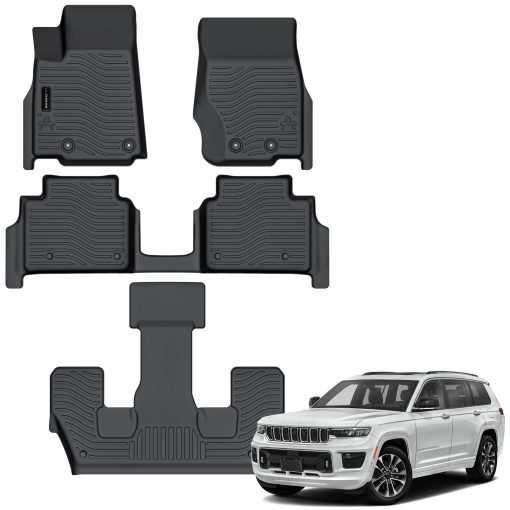 Tapetes para piso Auxko All Weather de 3 filas para Jeep Grand Cherokee L 2021-2024 (6 pasajeros sin consola central) Tapetes de Goma TPE Negros