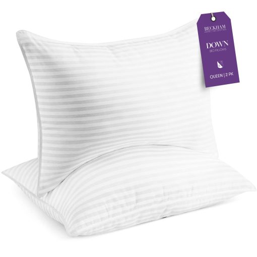 Juego de 2 Almohadas Beckham Hotel Collection para Cama Queen/Estandar - Almohada de Plumas para Dormir - Para Dormir Boca Arriba, Boca Abajo o de Lado
