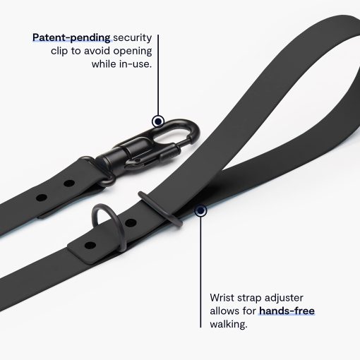 Correa para perros Fable Signature - Resistente al agua, duradera, ligera - Ajustador de correa para la muneca permite pasear al perro sin manos - Perros grandes a pequenos - Clip de seguridad - Hecho en EE. UU. - Negro L-XL - Imagen 5
