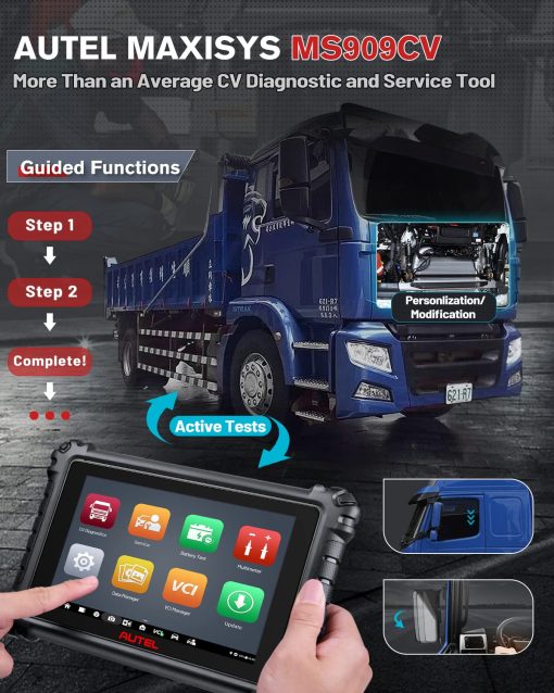 Autel MaxiSYS MS909CV, Escaner de Diagnostico Inteligente para Semirremolque y Camiones Pesados 2024, Topologia 2.0, Actualizacion del MS908CV II, Reprogramacion y Codificacion de ECU J2534, Bidireccional, 48+ Restablecimientos - Imagen 7