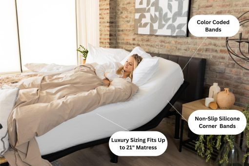 Juego de Sabanas DreamFit DreamChill de Bambu Viscosa para Camas Ajustables, Ideal para Personas que Duermen Calientes con Esquina Elastica, Bolsillo Extra Profundo de 20 pulgadas, Sedoso y Transpirable, 100% Hecho en EE. UU., Juego de Sabanas Split King Gris - Imagen 2