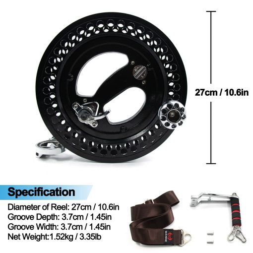 Carrete de Cometa Grande Profesional 9KM DWLIFE 10.6in con Correa para el Hombro, Aluminio, Freno de Bloqueo con Trinquete, Rodamiento de Bolas de Rotacion Suave, Guia de Linea, Cometa de Linea unica Grande (Negro 10.6in) - Imagen 2