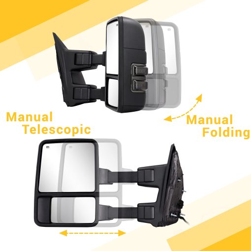 Espejos de remolque para Ford F250 F350 F450 F550 Super Duty 1999-2016 con Cristal Electrico Luz de Senal de Giro Luces de Marcha Extendibles Par (lente ahumado) - Imagen 4