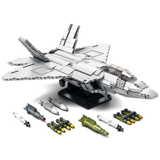 Set de bloques de construccion NUTCRACKER Fighter Jet - Avion militar F-22 Raptor Coleccion de Aviones Militares o Modelo de Exhibicion en Casa, Juguete de construccion de aviones de combate militar para Adultos Adolescentes Ninos 14+ (1837 piezas)