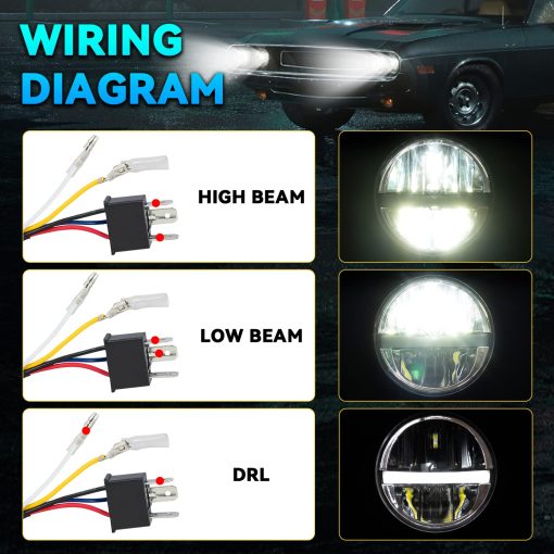 Juego de 4 Faros Redondos Blancos de 5.75" H4 HI/LO Beam DRL Compatibles para Jeep Wrangler GMC K15/K1500 K25/K2500 K35/K3500 Pickup Suburban Buick Electra - Imagen 5