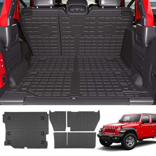 Powoq Tapete de Carga Compatible con Jeep Wrangler JL Unlimited 4 Puertas 2018-2024 Tapete de Respaldo para Maletero TPE Reemplazo para Accesorios Jeep Wrangler JL 4X4 18-24 (Compatible con 18-24 JL 4X4, Tapete de Maletero + Tapete de Respaldo)