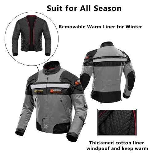 Chaqueta de Moto BORLENI Chaqueta de Montar en Moto Chaqueta a Prueba de Viento Ropa de Proteccion Completa CE Armor Todo Terreno - Imagen 3
