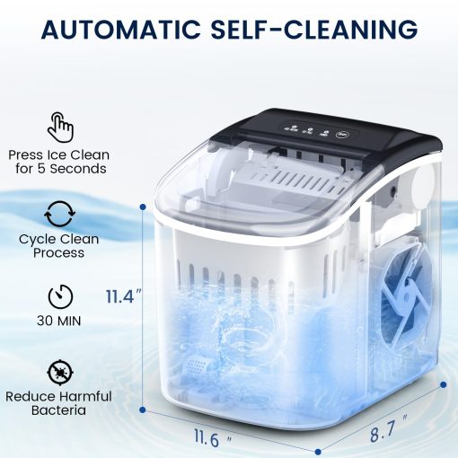 Maquina de Hielo de Acero Inoxidable Joy Pebble para Mostrador, 26Lbs/24H, 9 Cubos Listos en 6-8 Minutos, Maquina de Hielo Portatil con Autolimpieza y Asa, para Casa/Oficina/Bar (Plata) - Imagen 5