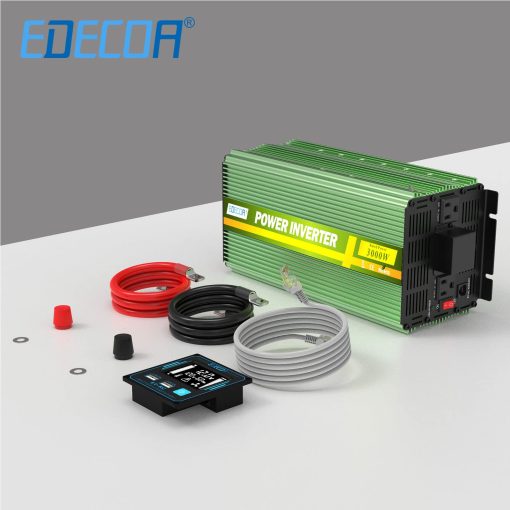 Inversor de Corriente EDECOA 3000 Vatios DC 12V a AC 110V 120V Convertidor 3000W para Coche Camion RV con LCD y Doble Puerto USB Control Remoto (ETRC Remoto) - Imagen 6