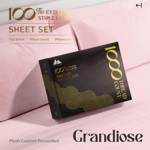 Juego de sabanas de algodon egipcio Mayfair Linen 100% tamaño completo - Juego de sabanas para cama de 4 piezas, 1000 hilos, bolsillo profundo, sabana de sabana de lujo suave tejido de saten, se ajusta al colchon de hasta 18" - Rosa - Imagen 4