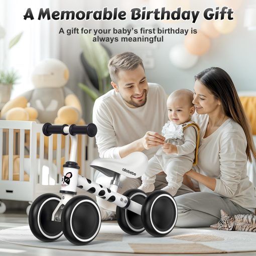 allobebe Bicicleta de Equilibrio para Bebe de 1 Ano, Primer Bicicleta de Equilibrio para Ninos Pequenos, Bicicleta sin Pedales de 4 Ruedas para Bebes de 12-24 Meses, Regalo de Cumpleanos para el Primer Ano, Perro Manchado - Imagen 2