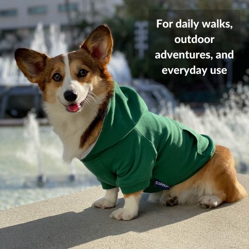 Sudadera con capucha para perros DJANGO super suave y elastica - Totalmente forrada con cintura elastica, portal de correa y bolsillo trasero (Verde Bosque, X-Small) - Imagen 2