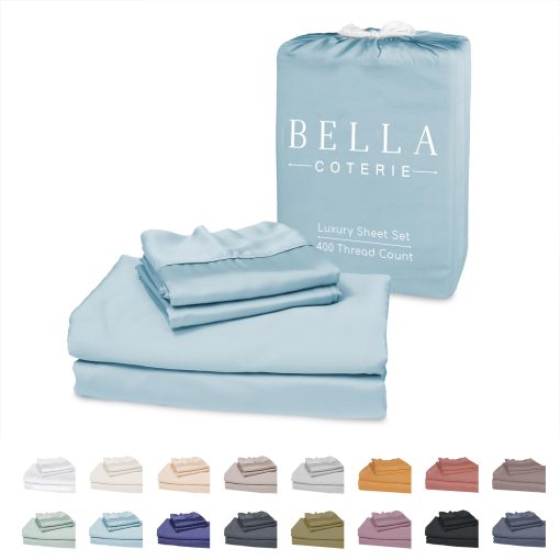 Juego de Sabanas de Lujo King Bella Coterie | Cultivadas de Forma Organica | 100% Viscosa de Bambu | Ultra Suaves | Ideales para Dormir en Climas Calidos | Bolsillo Profundo de 18" [Azul Costero]