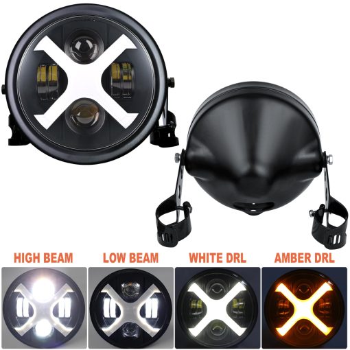 PKEDUO Faro de Motocicleta, Blanco/ambar X DRL 7inch Faro Redondo LED con Cubierta Compatible con Buell Blast Cafe Racer CB400 SV650 Vulcan - Imagen 4