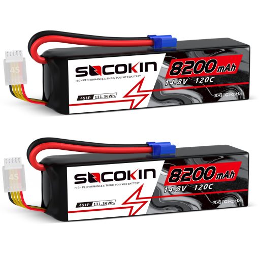Bateria de Lipo 4S Socokin 14.8V 8200mAh 120C con Conector EC5 Estuche Suave para Coche RC X-Maxx Barco RC Camion de Carreras Helicoptero Aeroplano Paquete de 2